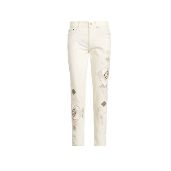 NWT POLO Ralph Lauren Avery Boyfriend Jean In Beaded Ivory Size 34 - Picture 2 of 13